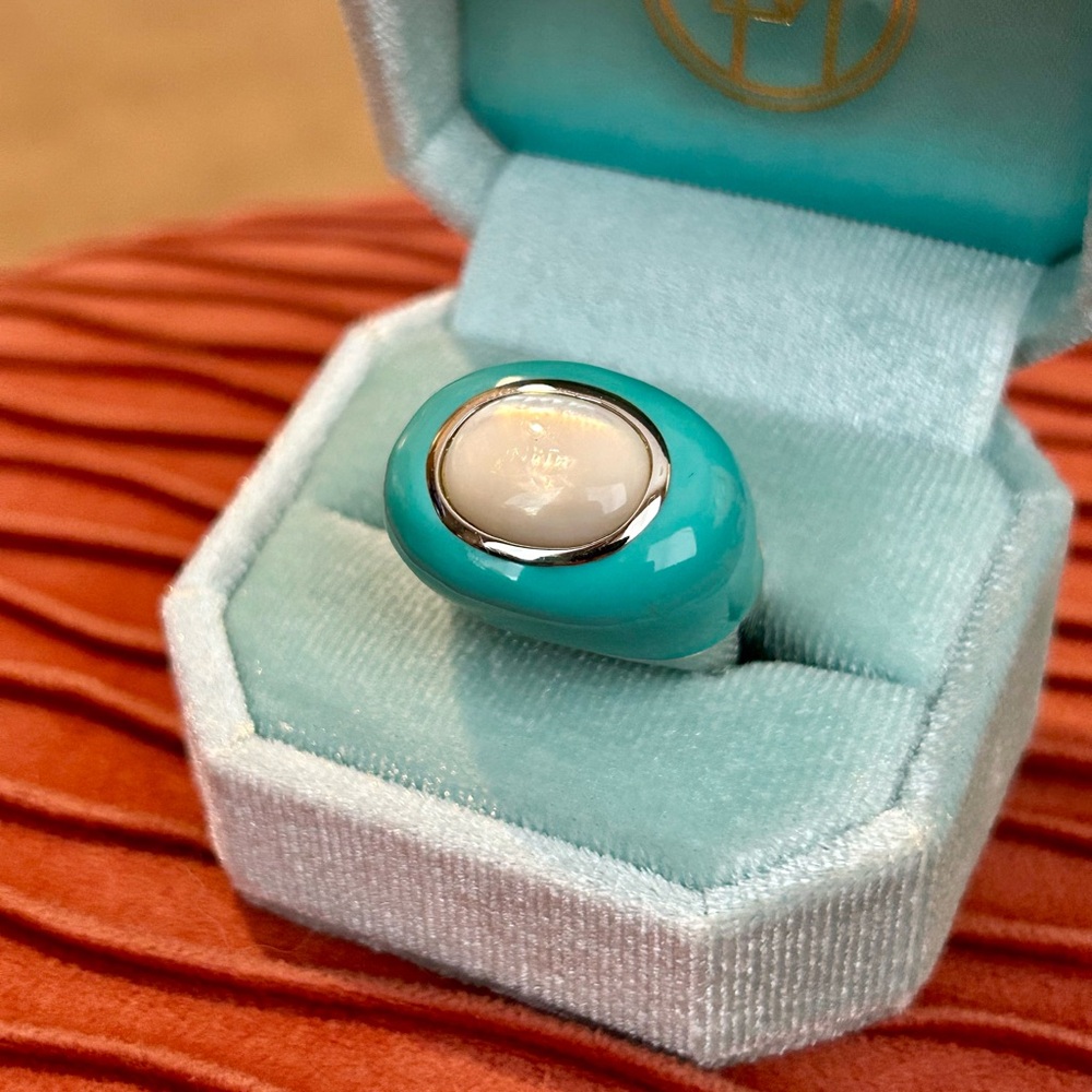 ❤️ Captivating Blue Enamel and Mother of Pearl EDForce Stainless Steel Ring
